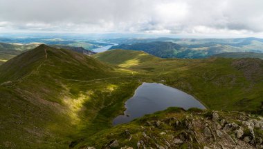 National Park Lake District, Helvellyn Hills, view while climbing Lake Thirlmere and Red Tarm, crossing Striding Edge and Swirral Edge during fog, 2022.