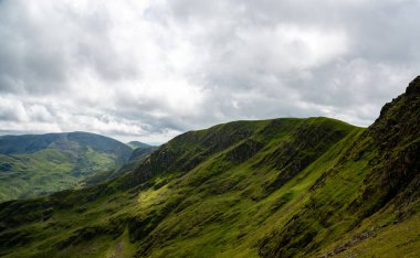 National Park Lake District, Helvellyn Hills, view while climbing Lake Thirlmere and Red Tarm, crossing Striding Edge and Swirral Edge during fog, 2022.