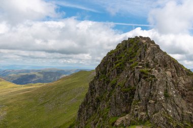 National Park Lake District, Helvellyn Hills, view while climbing Lake Thirlmere and Red Tarm, crossing Striding Edge and Swirral Edge during fog, 2022.