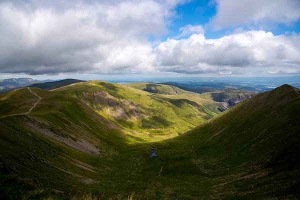 National Park Lake District, Helvellyn Hills, view while climbing Lake Thirlmere and Red Tarm, crossing Striding Edge and Swirral Edge during fog, 2022.