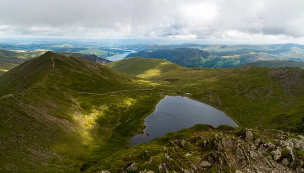 National Park Lake District, Helvellyn Hills, view while climbing Lake Thirlmere and Red Tarm, crossing Striding Edge and Swirral Edge during fog, 2022.