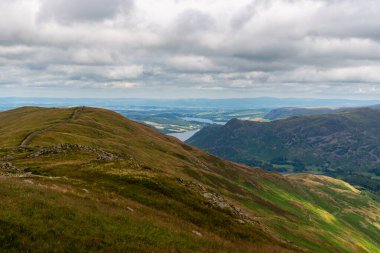 National Park Lake District, Helvellyn Hills, view while climbing Lake Thirlmere and Red Tarm, crossing Striding Edge and Swirral Edge during fog, 2022.