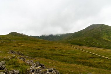 National Park Lake District, Helvellyn Hills, view while climbing Lake Thirlmere and Red Tarm, crossing Striding Edge and Swirral Edge during fog, 2022.