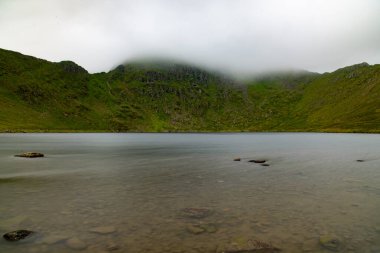 National Park Lake District, Helvellyn Hills, view while climbing Lake Thirlmere and Red Tarm, crossing Striding Edge and Swirral Edge during fog, 2022.