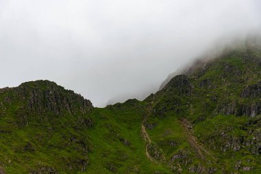 National Park Lake District, Helvellyn Hills, view while climbing Lake Thirlmere and Red Tarm, crossing Striding Edge and Swirral Edge during fog, 2022.