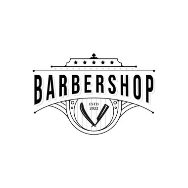 yaratıcı berber dükkanı tasarımı vintage logo minimalist illüstrasyon premium kalite