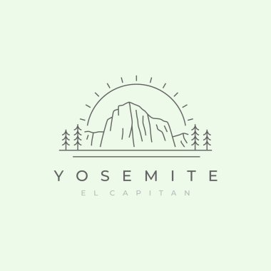 Yosemite ulusal park çizgisi sanat logosu, el capitan vektör çizimi tasarımı