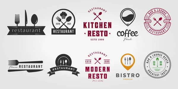 Bundle Kitchenware Logo Vintage Vektör Resimli Çatal Kaşığını Ayarla