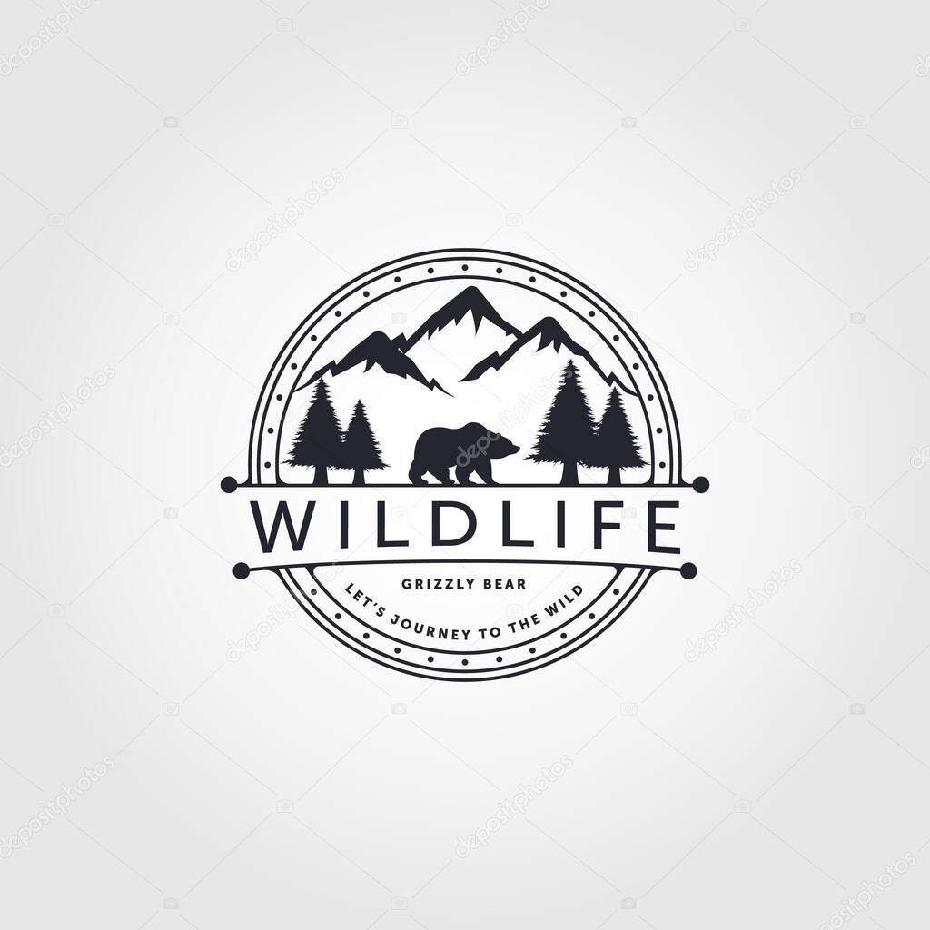 wildlife, grizzly bear walk logo vector symbol illustration design