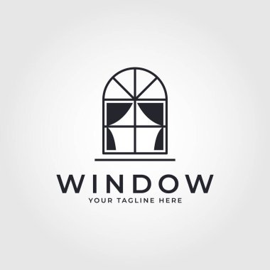 Pencereler perde çizgisi sanat simgesi logosu minimalist vektör çizimi yaratıcı