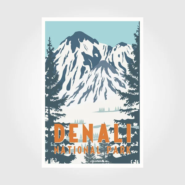 Denali Nationalpark Affisch Tryck Vektor Symbol Illustration Design Vintage Patch — Stock vektor