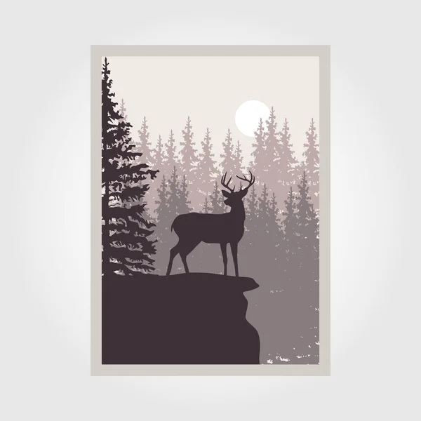 Deer Silhouette Forest Background Deer Poster — ストックベクタ