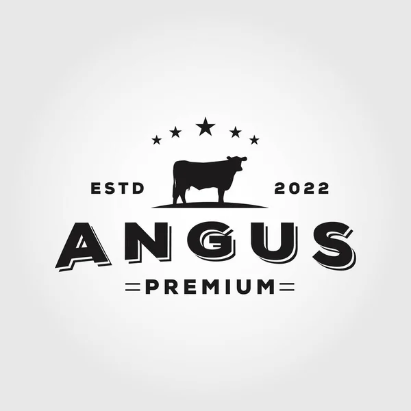Retro Vintage Cattle Angus Beef Emblem Label Logó Design Vektor — Stock Vector