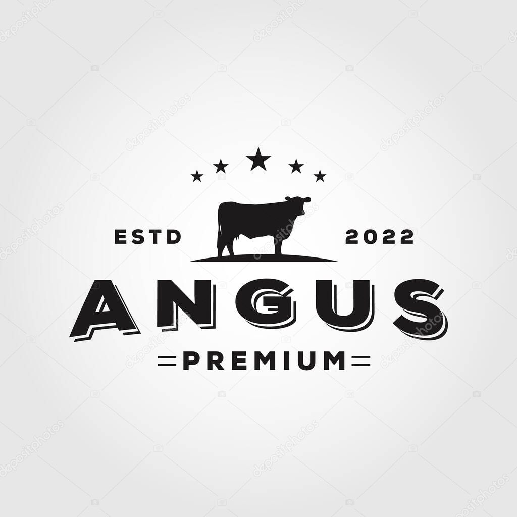 Retro Vintage Cattle Angus Beef Emblem Label logo design vector