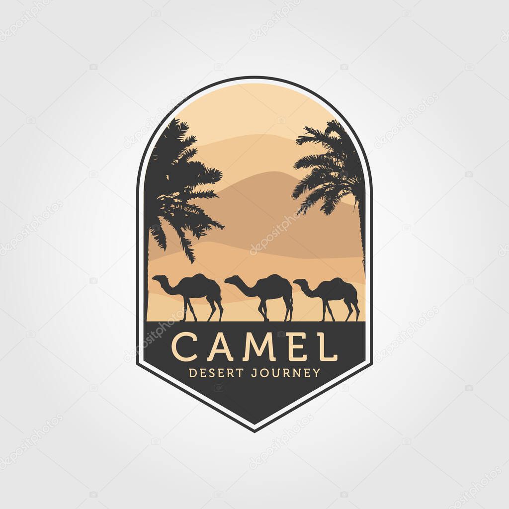 Desert, caravan of camels. Vector illustration.