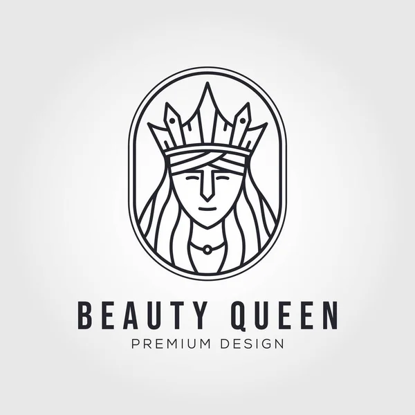 Königin Gesicht Trägt Krone Logo Vektor Symbol Illustration Design Linie — Stockvektor