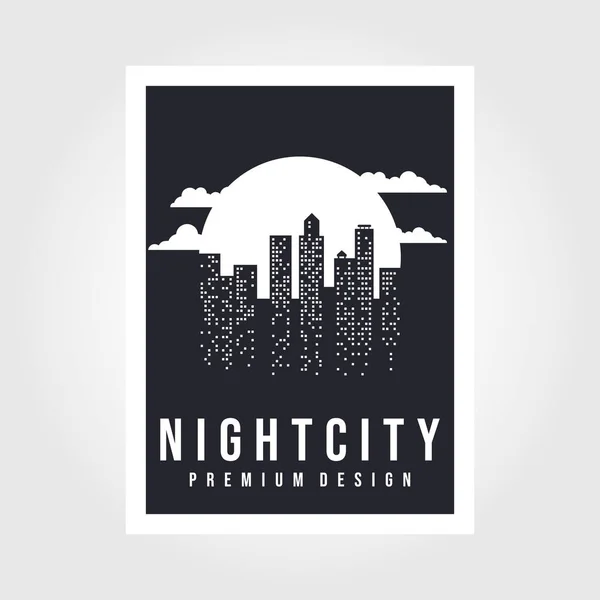 Night City Vektör Illüstrasyonu Düz Stil Gece Manzarası Posteri Stok Vektör