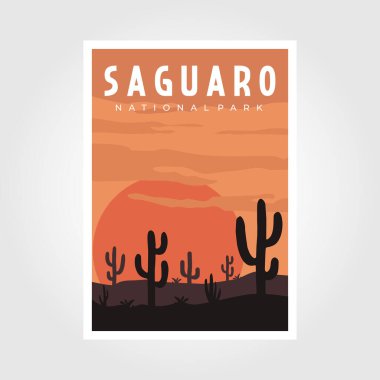 saguaro ulusal park retro poster, vektör illüstrasyonu