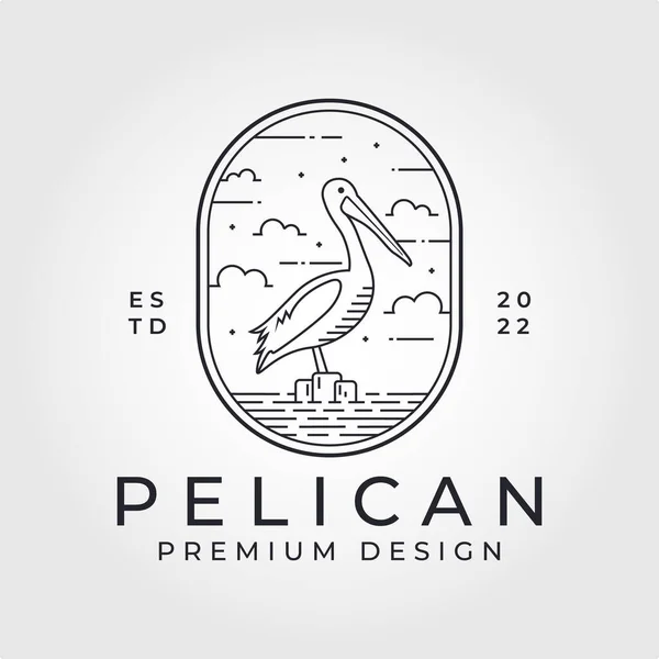 Pelican Line Art Mono Ilustração Vetor Design Template —  Vetores de Stock