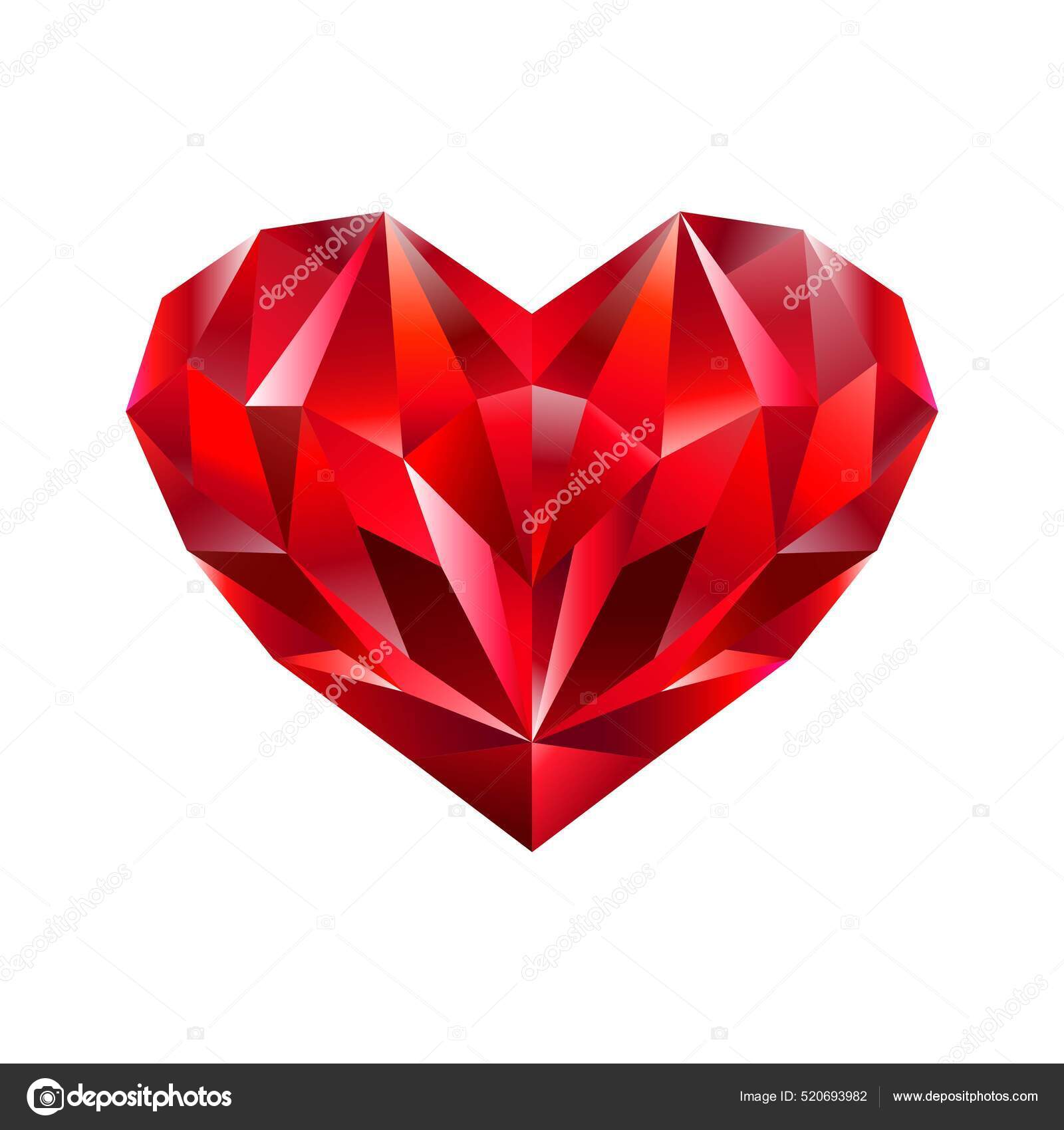 Heart Shaped Red Diamond Isolated Ruby Crystal Heart Illustration
