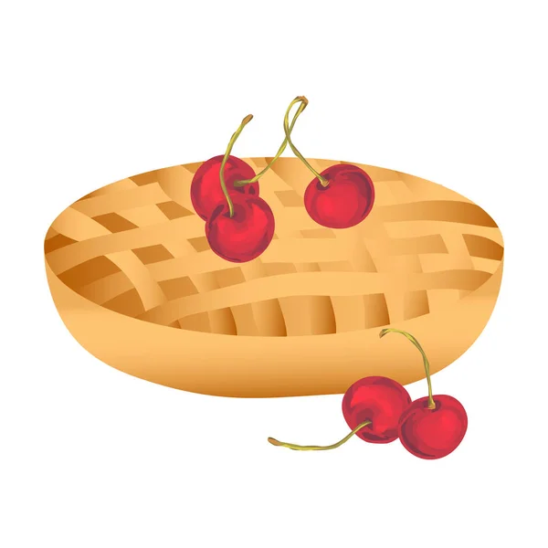 閉じられたチェリーパイは孤立した 白い背景に赤い熟した果実と甘い焼きたてのデザート — ストックベクタ