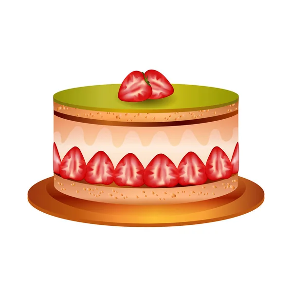 带有草莓和开心果的芬芳水果蛋糕 金立在白色的背景下 咖啡或餐馆用的法国传统烹调矢量插图 — 图库矢量图片