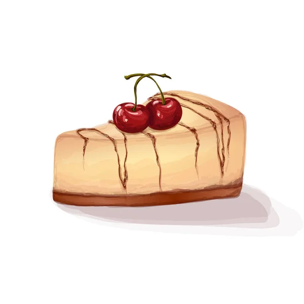 白を基調にした緋色の果肉のあるチーズケーキ クリーミーなチェリーパイベクトルイラスト — ストックベクタ