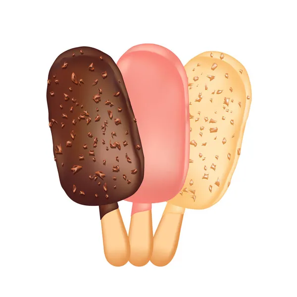 Helado Fresco Refrescante Lolly Palo Madera Con Chocolate Con Leche — Vector de stock