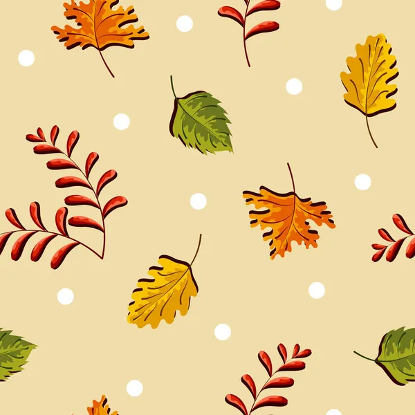 Jesienny Bezszwowy Wzór Liści Pastelowym Beżowym Tle Ilustracja Wektora Botanicznego — Wektor stockowy