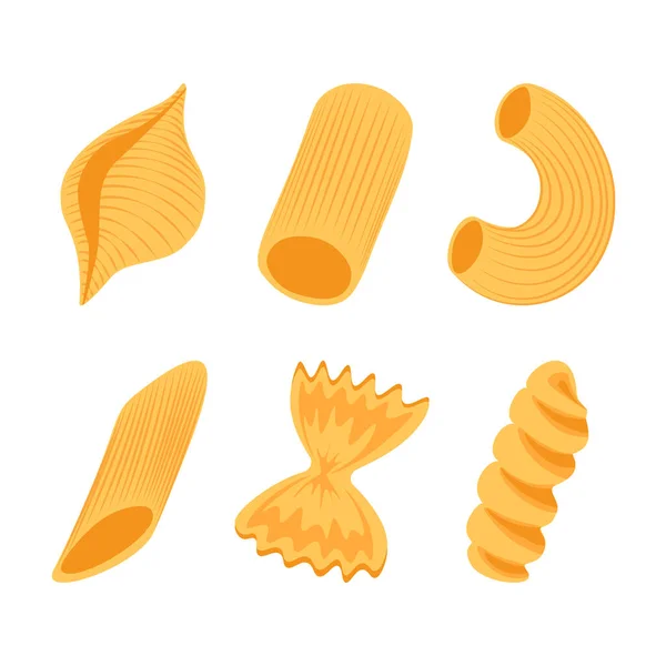 Verschiedene Arten Italienischer Pasta Isoliert Auf Weißem Hintergrund Ernährungsvektorillustration Flachen — Stockvektor