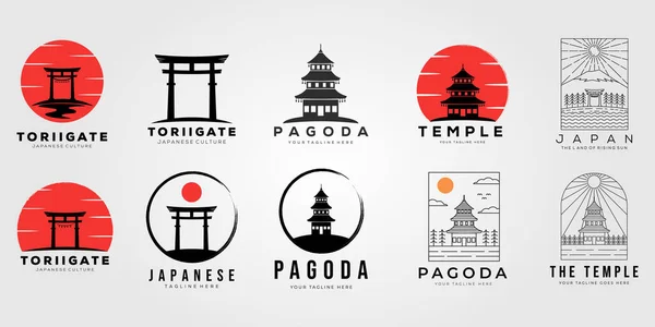 Набор Ворот Торий Коллекция Векторной Иллюстрации Логотипа Японского Храма Лицензионные Стоковые Иллюстрации