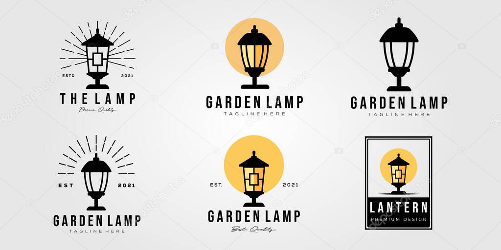 Set of yard light and collection of garden lamp logo vector illustration design