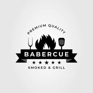 spatula, fork, and fire barbecue logo vector illustration design