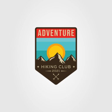 stunning mountain with sunset and adventure or outdoor logo vector illustration design