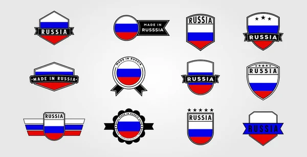 Set Russia Flag Badge Logo Vector Illustration Design Collection Made — Stockvector