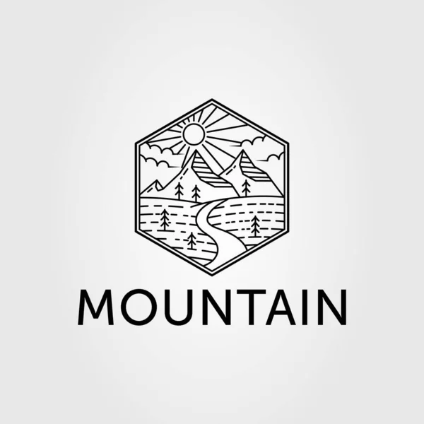 Montagne Avec Coup Soleil Pin Logo Vectoriel Illustration Design — Image vectorielle