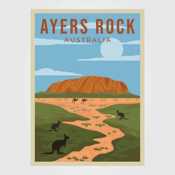 Australia Landmärke Eller Ayers Rock Affisch Illustration Mall Design — Stock vektor