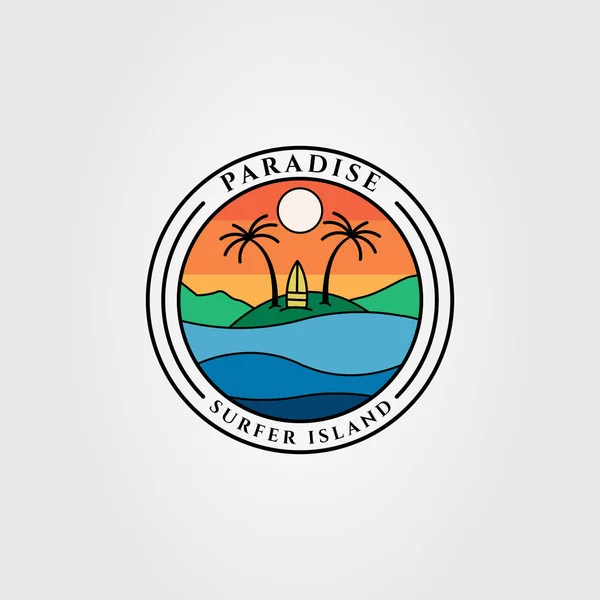 Παράδεισος Surfer Νησί Παραλία Λογότυπο Διάνυσμα Εικονογράφηση Σχεδιασμό — Διανυσματικό Αρχείο