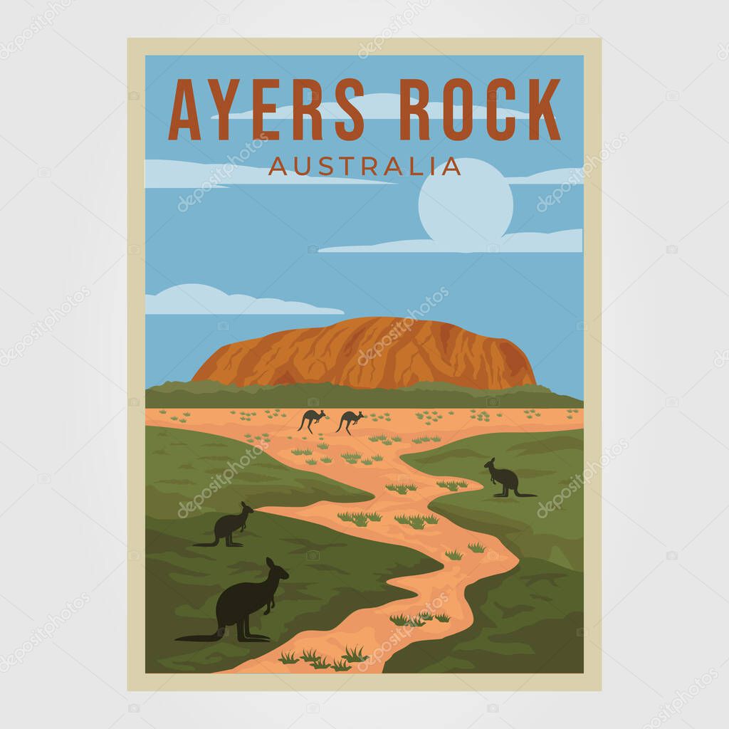 australia landmark or ayers rock poster illustration template design