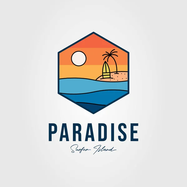 Paradis Plage Océan Coucher Soleil Logo Vectoriel Illustration Design — Image vectorielle