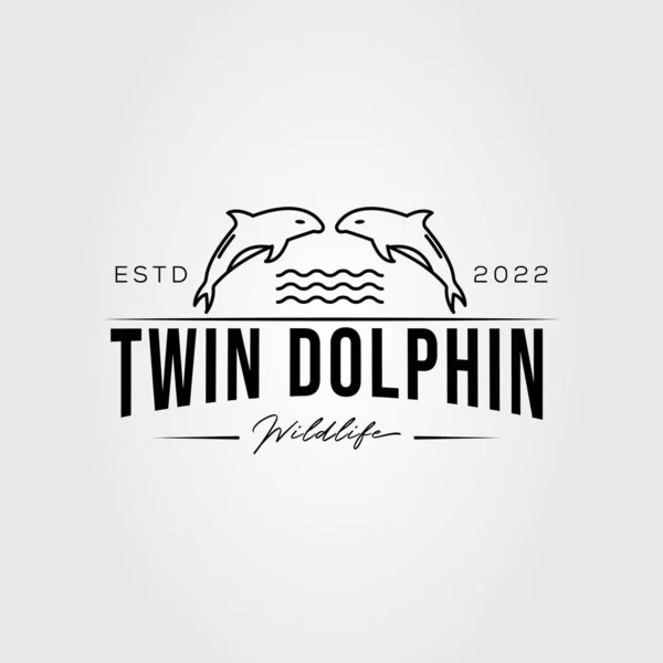 Δίδυμο Δελφίνι Ωκεανός Φάλαινα Λογότυπο Διάνυσμα Εικονογράφηση Σχεδιασμό — Διανυσματικό Αρχείο