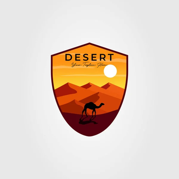 Vintage Kamel Auf Wüste Oder Sahara Abzeichen Logo Vektor Illustration — Stockvektor