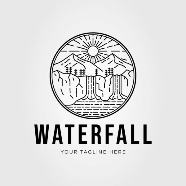 Wunderbarer Wasserfall Auf Die Natur Mit Berg Logo Vektor Illustration — Stockvektor