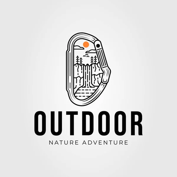 Waterfall Landscape Carabiner Adventure Logo Vector Illustration Design — стоковый вектор