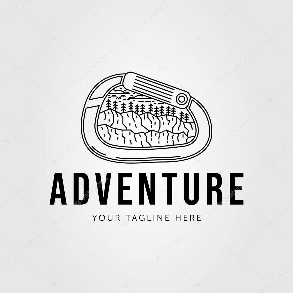 Carabiner screw with rock cliff logo vector illustration design