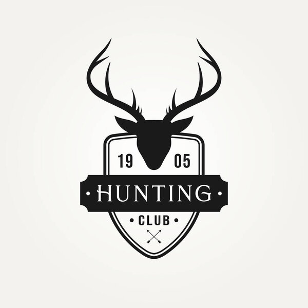 Винтажный охотничий логотип с векторным рисунком логотипа оленя. ретро охотничий клуб, охота на оленей, охота приключения эмблема концепция логотипа
