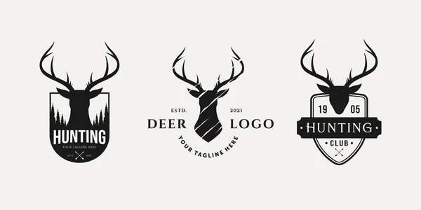 Set Vintage Hunting Logo Deer Head Badge Logo Vector Illustration — Stock Vector