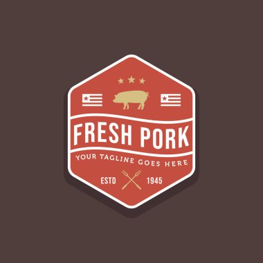 Klasik domuz eti kasaplığı restoran etiket amblemi tipografi logosu çizim tasarımı.