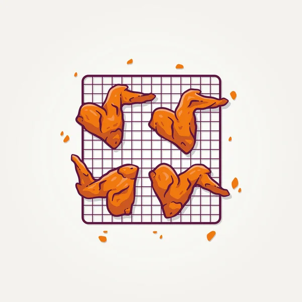 Crujiente Pollo Frito Icono Plano Diseño Ilustración Vectorial Deliciosas Alitas — Vector de stock