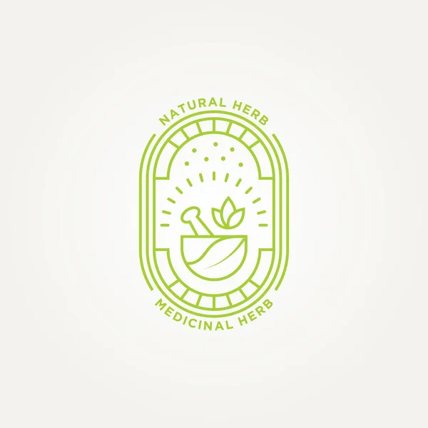 Minimalista Hierba Natural Farmacia Línea Arte Insignia Logotipo Plantilla Vector — Archivo Imágenes Vectoriales